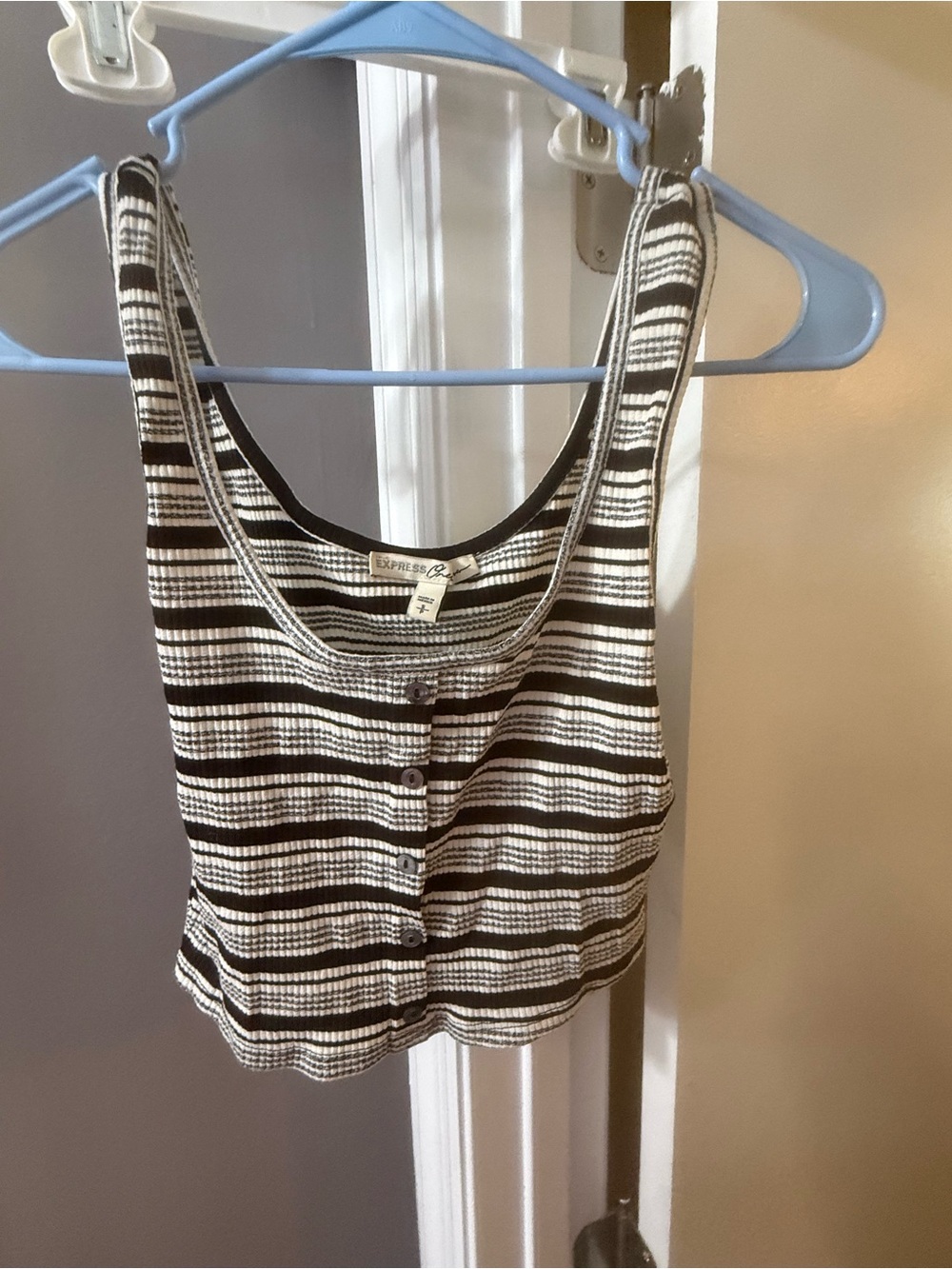 Express Black & White Striped Ribbed Crop Tank
